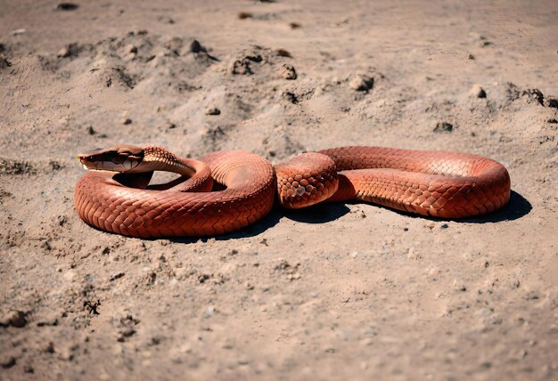 Foto una serpiente roja está acostada en la tierra