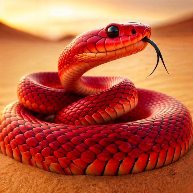 Foto una serpiente roja con un pico negro está en un fondo rojo