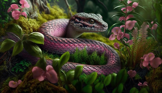 serpiente rosa en florest