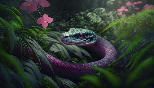 serpiente rosa en florest