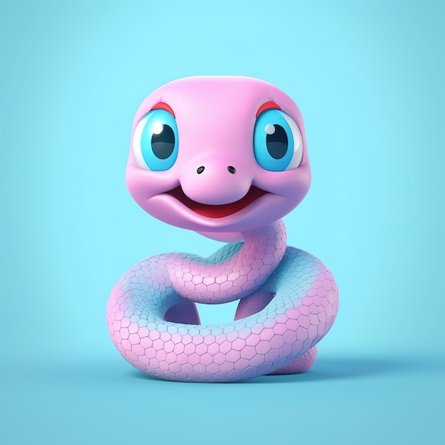 Una serpiente rosa con ojos azules y cabeza rosa.