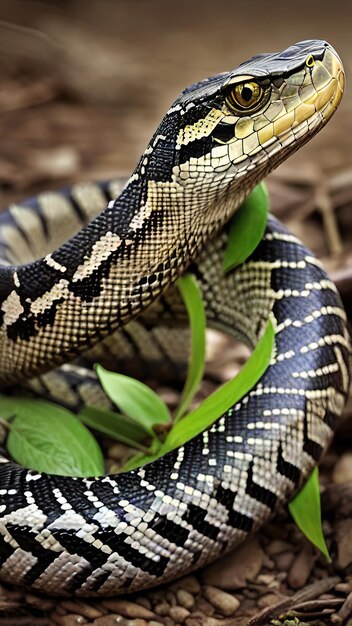 Serpiente silvestre con escamas de camuflaje que se desliza por el suelo seco en la naturaleza