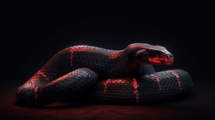 Serpiente sobre fondo negro con rojo y negro patterngenerative ai
