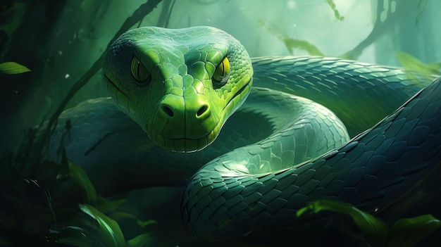 Una serpiente verde en la hierba