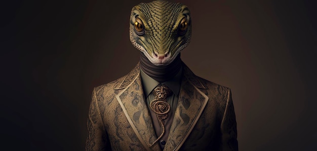 Serpiente vestida con un traje de negocios formal hombre de negocios antropomórfico IA generativa