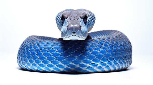 Serpiente víbora azul aislada sobre fondo blanco