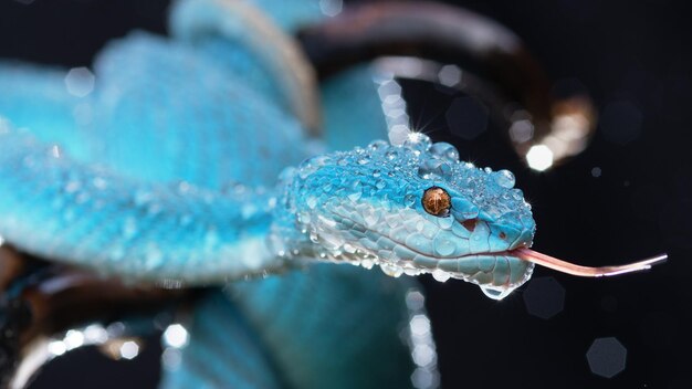 Serpiente víbora azul en primer plano