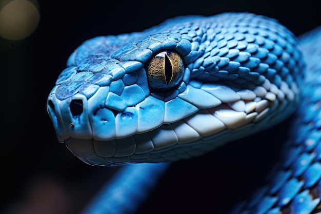 Serpiente víbora azul en primer plano