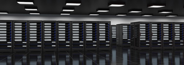 Server-Rack-Raum mit Server-Computersicherheits-Cloud-Service 3D-Darstellung