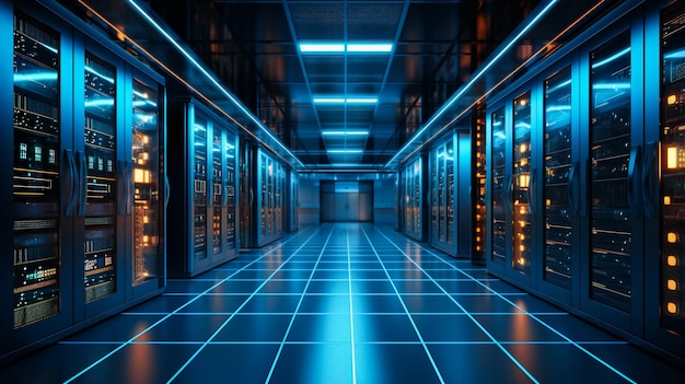 Foto server-racks im computer-netzwerk-sicherheits-server-raum datenzentrum