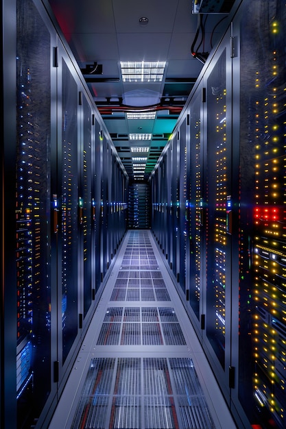 Serverraum mit Reihen von Serverrecken