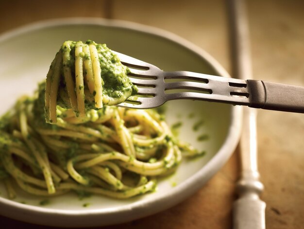 Foto servição de pesto pasta italiano