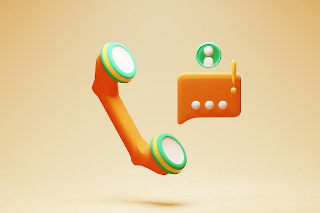 Foto service-call-center-support-illustration mit 3d-retro-telefonhörer-symbol und sprechblase rendern