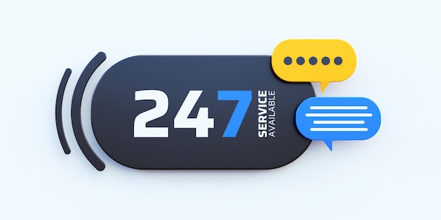 Servicio disponible las 24 horas, logotipo negro, renderizado en 3D.