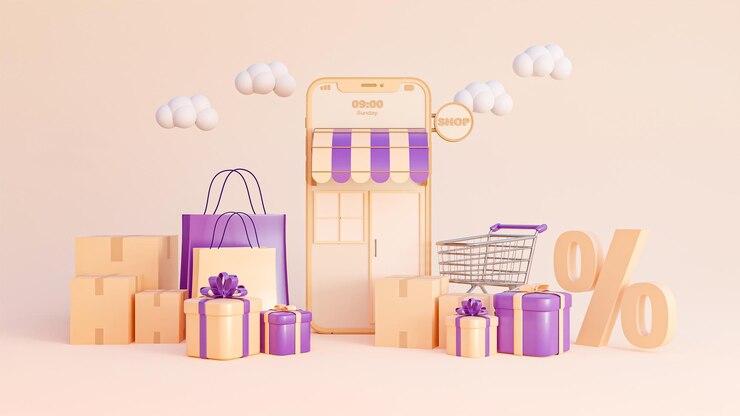 Servicio de entrega de transporte de concepto de compras representación 3d