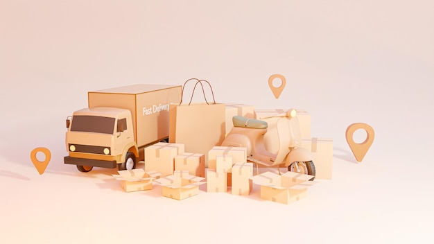Servicio de entrega de transporte de concepto de compras representación 3d