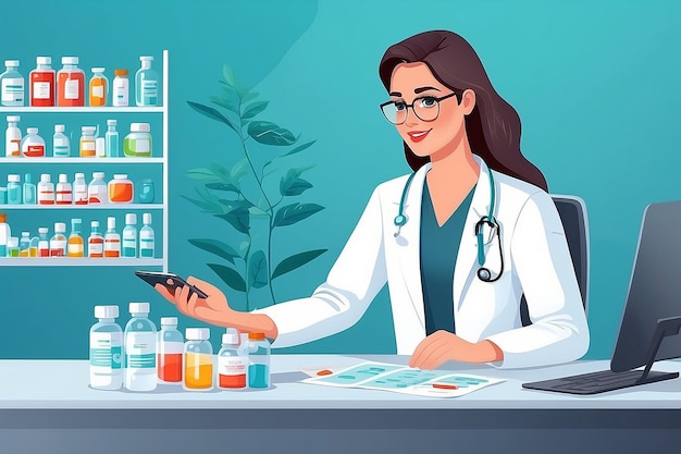Servicio o plataforma en línea de farmacia Farmacista que prepara y vende medicamentos para el tratamiento de enfermedades Atención médica y tratamiento médico