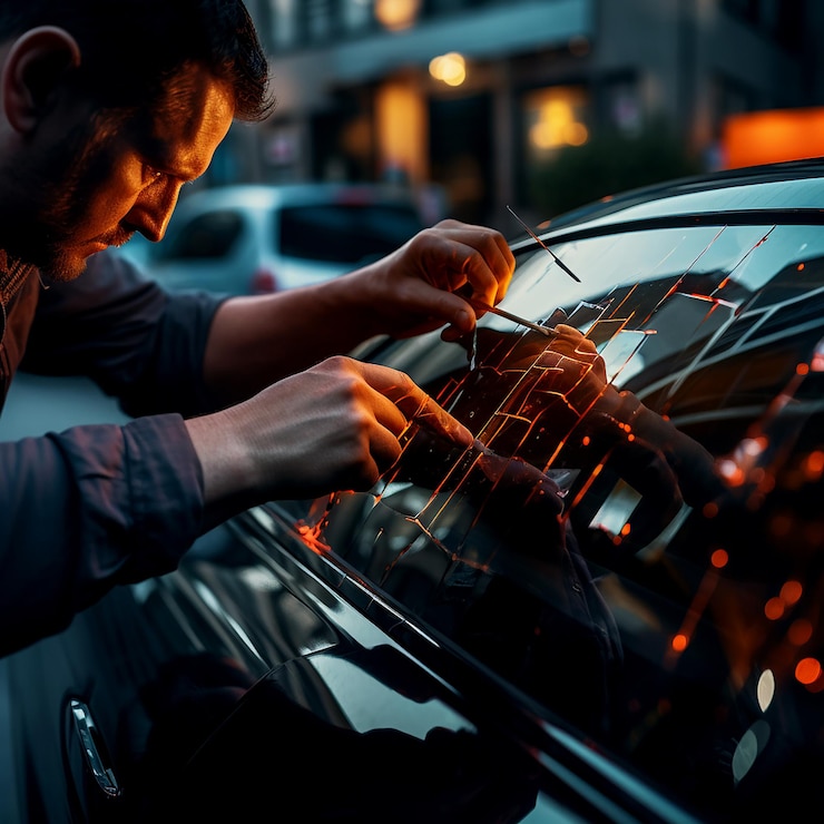 Foto servicio de reemplazo de vidrios para automóviles en acción