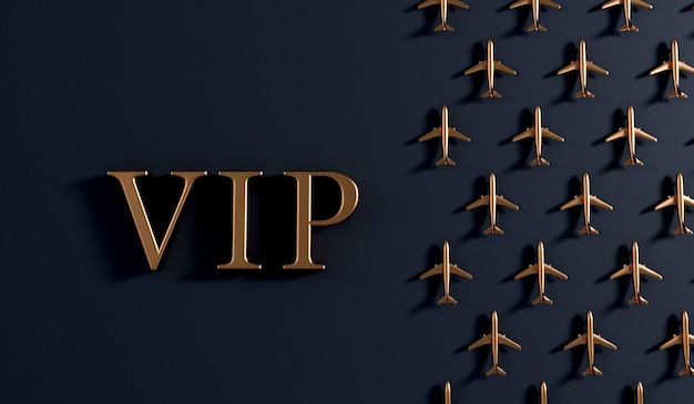 Servicio de viajes en avión VIP fondo dorado 3D Rendering