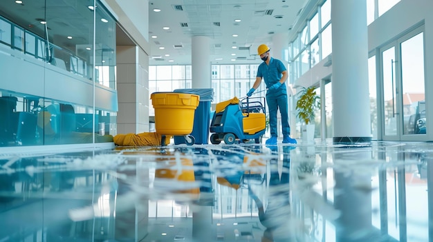 Foto los servicios profesionales de limpieza de pisos mantienen su negocio en su mejor aspecto