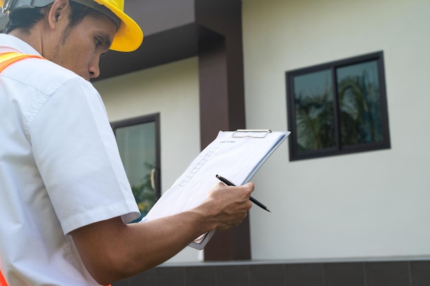 Serviço de engenharia na inspeção do local na construção civil