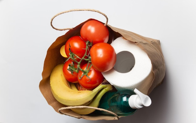 Serviço de entrega de alimentos Compre produtos online Comida saudável e anti-séptico em saco de papel