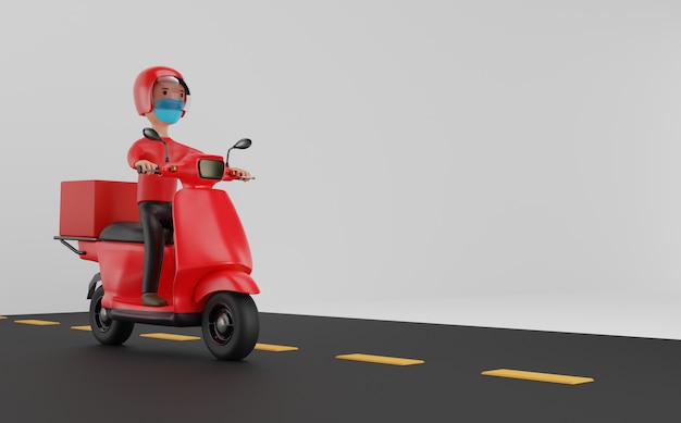 Serviço de entrega online por scooter com conceito de máscaras. renderização 3d.