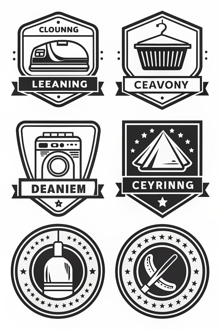 Foto serviço de lavandaria e limpeza a seco serviço de ferrugem conjunto de emblemas vetoriais pretos rótulos, emblemas e elementos de design isolados em fundo branco logos modelos com máquina de lavar