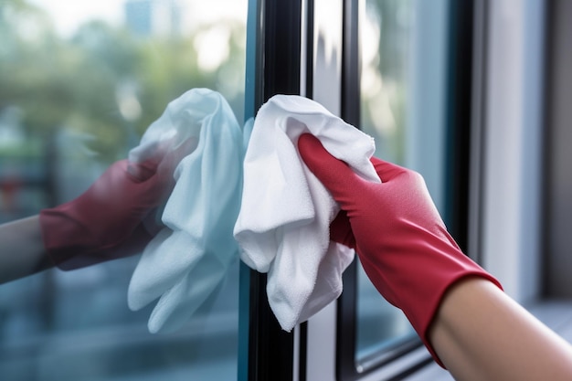 Serviço de limpeza de janelas homem profissional de serviço de limpeza trabalhador limpa as janelas com especial