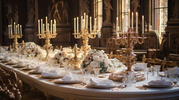 Foto servido para mesas de banquete em um interior luxuoso