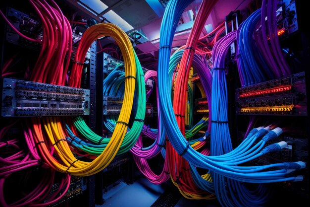 Foto servidor con cable de colores generar ai