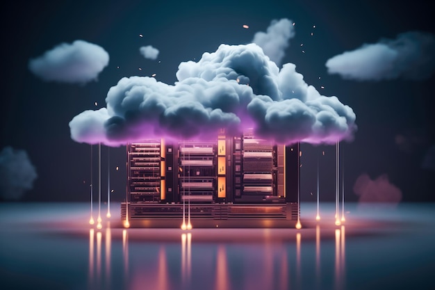 Foto servidor de armazenamento em nuvem e centro de dados conceito de tecnologia de computação em nuvem