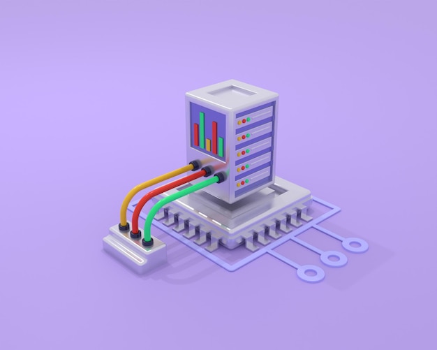 Servidor de dados de renderização 3D ou banco de dados de hospedagem na web ou armazenamento em nuvem com processamento de dados