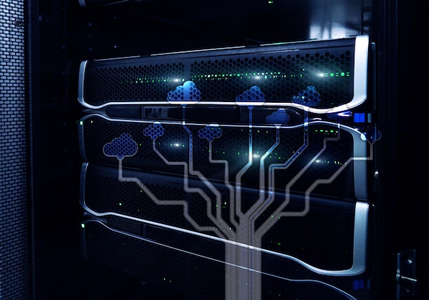 Servidor en la nube y almacenamiento y procesamiento de datos informáticos Concepto de Internet y tecnología