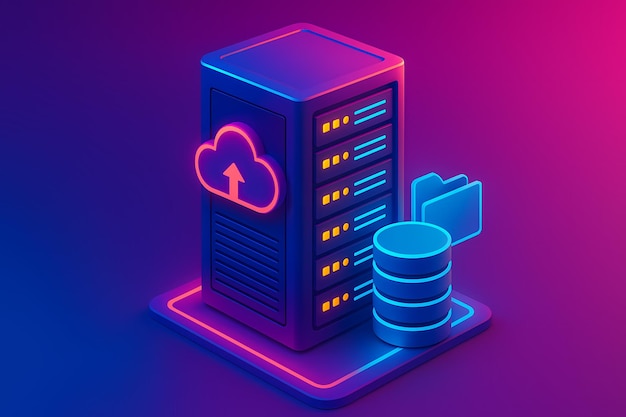 Servidor en la nube moderno con efectos de neón