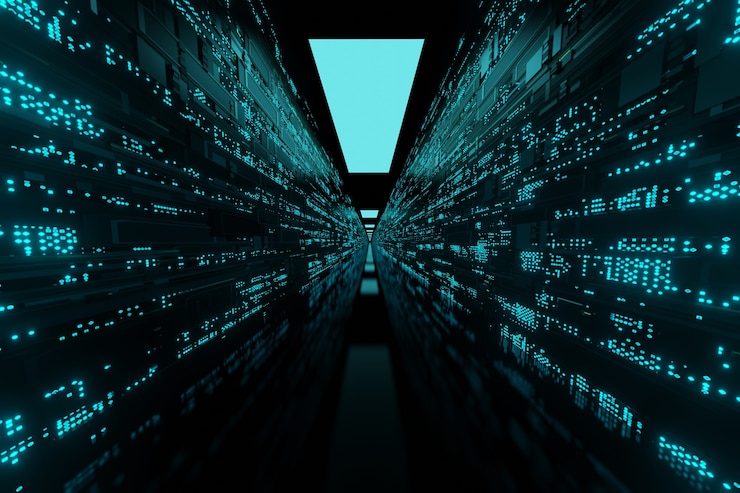 Foto servidores de centro de datos de red futurista y supercomputadoras render 3d de fondo