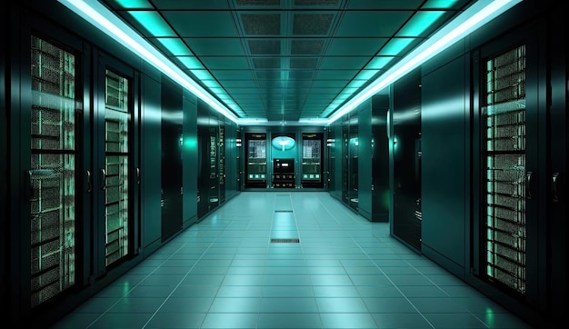 servidores y salas de servidores en un centro de datos comercial al estilo de gris oscuro y aguamarina claro