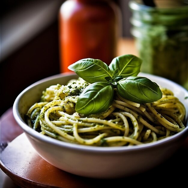 Foto serviert italienische pesto-pasta