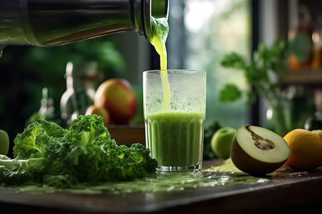 Servindo um copo de suco verde saudável