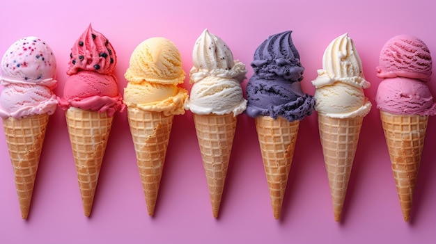 Servir conos de helado suaves con espumosos fondos pastel