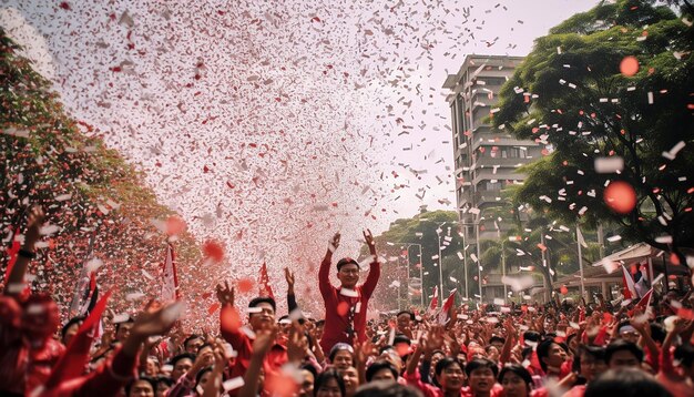 Sesión de fotografía feliz y celebración del día de la independencia de indonesia