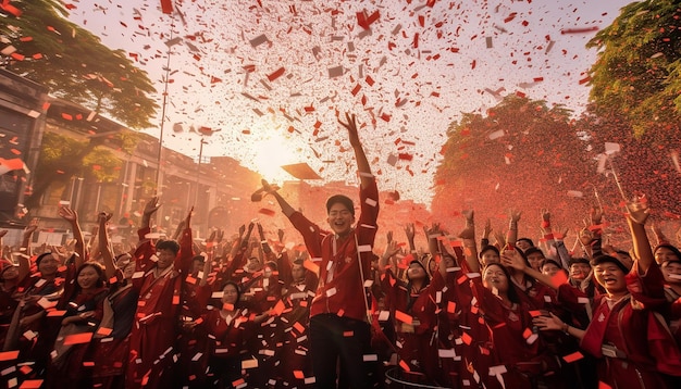 Sesión de fotografía feliz y celebración del día de la independencia de indonesia