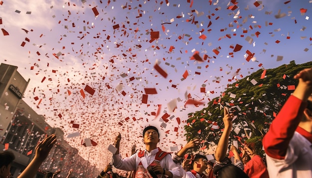 Sesión de fotografía feliz y celebración del día de la independencia de indonesia