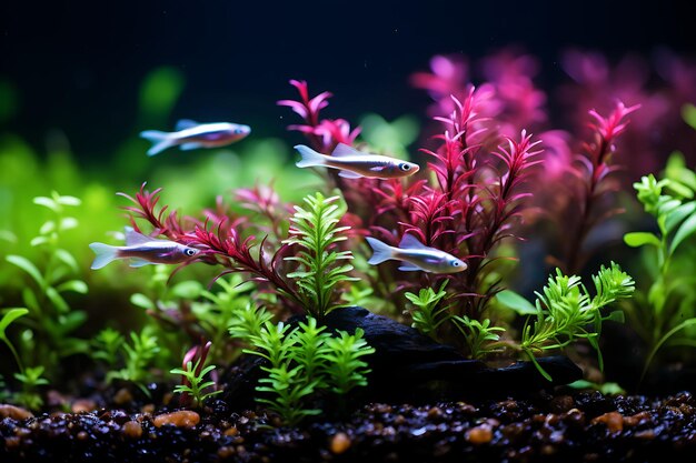 Sesión de fotos de 30 tanques reproductores Tetras Enanos Sagittaria Rotala Colorata Aqua Aqua Concepto Idea Diseño