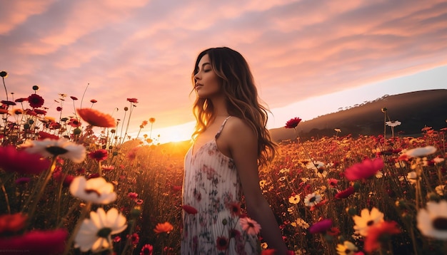 Una sesión de fotos de amanecer en un campo de flores