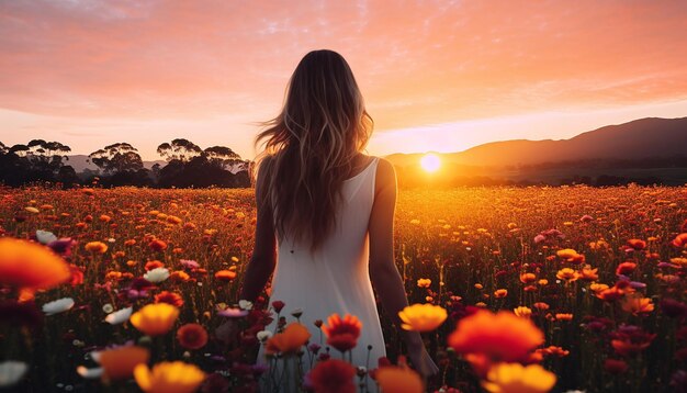 Una sesión de fotos de amanecer en un campo de flores