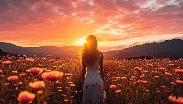 Una sesión de fotos de amanecer en un campo de flores