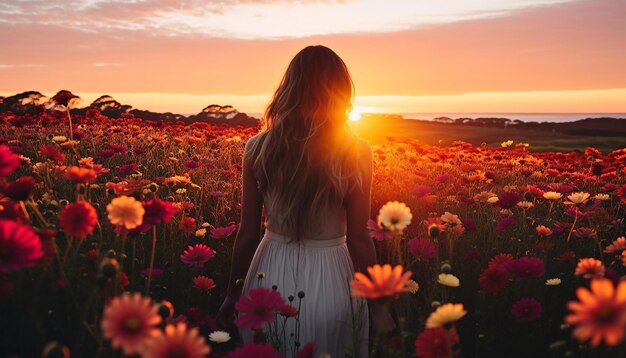 Una sesión de fotos de amanecer en un campo de flores