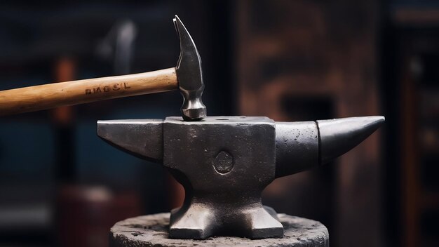 Una sesión de fotos de cerca de martillo y yunque en el taller de Dark Smith