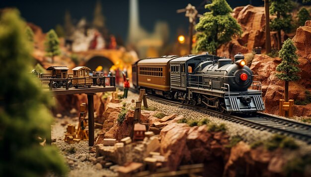 Foto sesión de fotos de diorama de ferrocarriles modelo realista